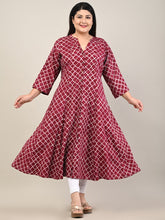Plus Size Maroon Cotton Blend  Print Aline Kurta-601